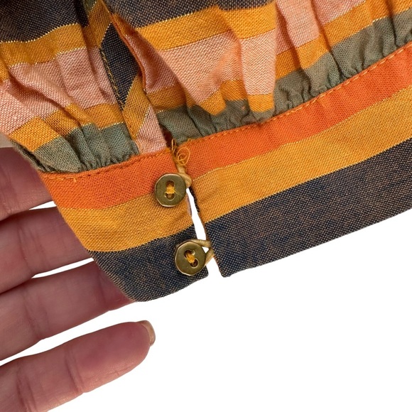 Ulla Johnson | Yellow and Orange Striped Tiered Short Puff Sleeve Dress Size 8 - Picture 9 of 11